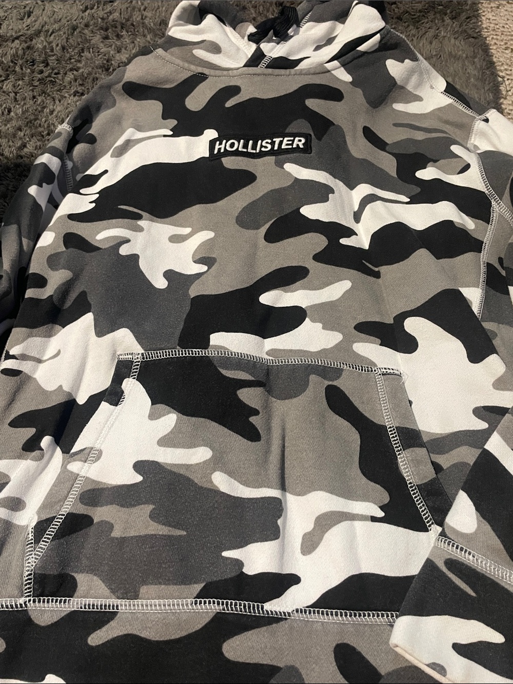 Hollister Black, Gray & White Camo Pullover Hoodie